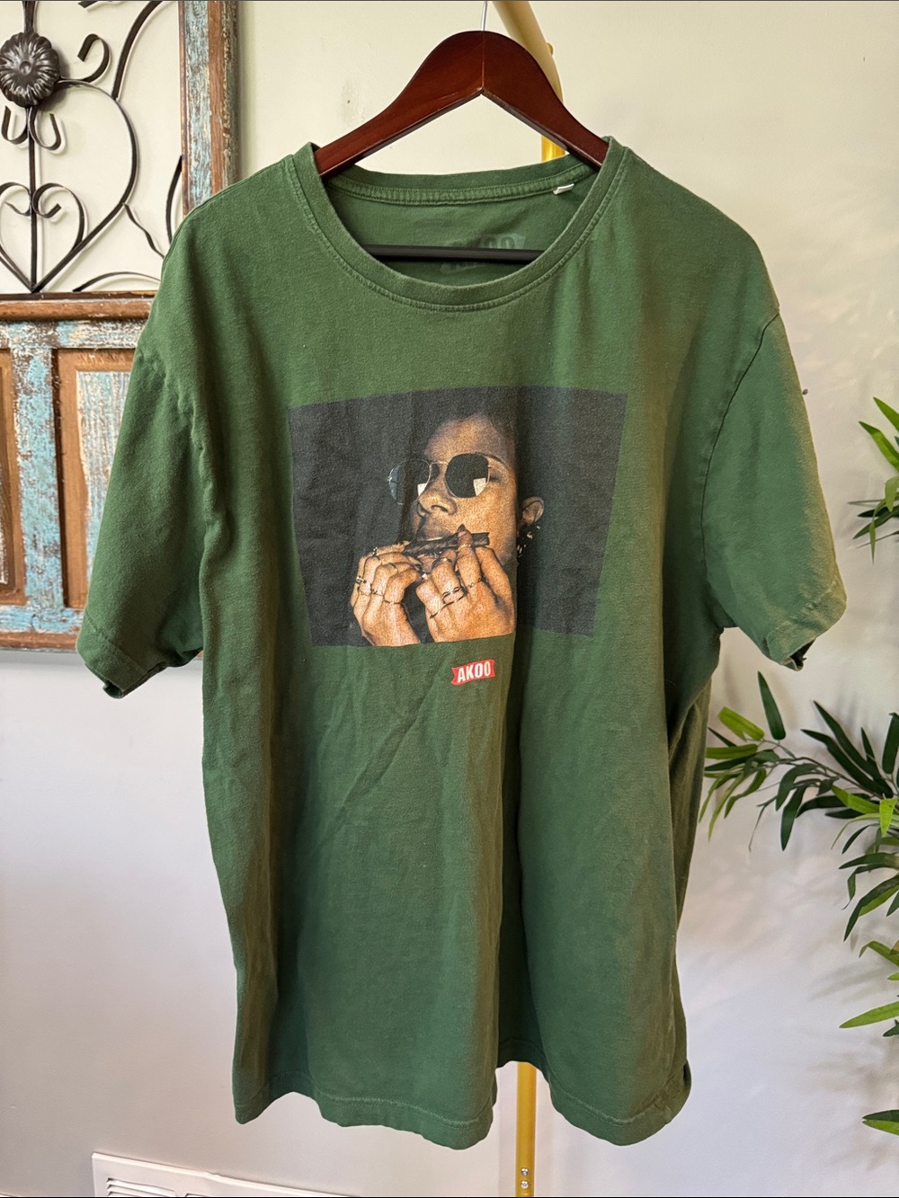 AKOO Olive Green Graphic Crew Tee with Photo Print
